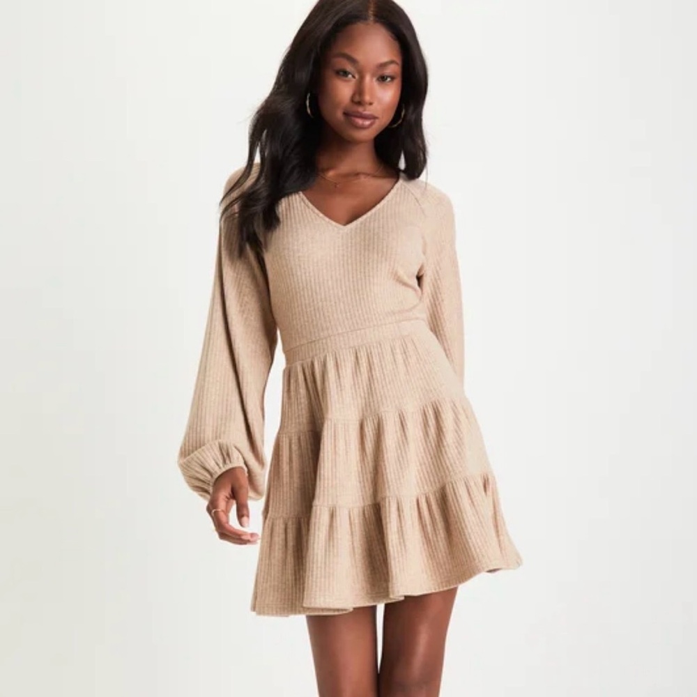Lulu's Beige Long Sleeve Knit Dress XL